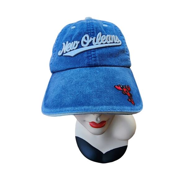 New Orleans Washed Denim Embroidered Adjustable Baseball Cap - Youth - Picture 1 of 6